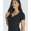 Real Essentials 4 Pack: Women’s Soft Ribbed Knit Split Neck T-Shirt – Casual Office Summer Top (Available in Plus)(Set 5)