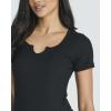 Real Essentials 4 Pack: Women’s Soft Ribbed Knit Split Neck T-Shirt – Casual Office Summer Top (Available in Plus)(Set 6)