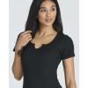 Real Essentials 4 Pack: Women’s Soft Ribbed Knit Split Neck T-Shirt – Casual Office Summer Top (Available in Plus)(Set 6)