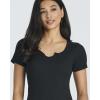 Real Essentials 4 Pack: Women’s Soft Ribbed Knit Split Neck T-Shirt – Casual Office Summer Top (Available in Plus)(Set 7)