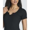 Real Essentials 4 Pack: Women’s Soft Ribbed Knit Split Neck T-Shirt – Casual Office Summer Top (Available in Plus)(Set 7)