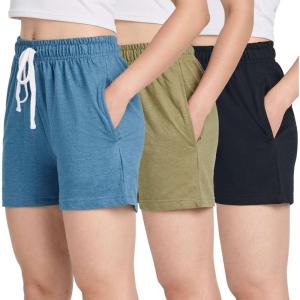 Real Essentials 3 Pack: Women’s Cotton French Terry Shorts Pockets – Casual Athletic Lounge (Available in Plus)(Set 2)