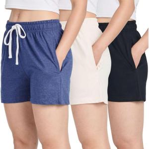 Real Essentials 3 Pack: Women’s Cotton French Terry Shorts Pockets – Casual Athletic Lounge (Available in Plus)(Set 4)