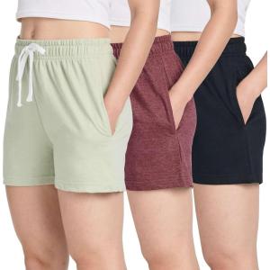 Real Essentials 3 Pack: Women’s Cotton French Terry Shorts Pockets – Casual Athletic Lounge (Available in Plus)(Set 5)