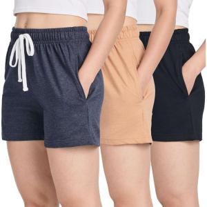 Real Essentials 3 Pack: Women’s Cotton French Terry Shorts Pockets – Casual Athletic Lounge (Available in Plus)(Set 6)