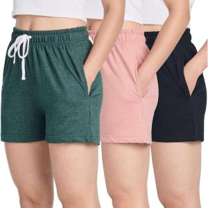 Real Essentials 3 Pack: Women’s Cotton French Terry Shorts Pockets – Casual Athletic Lounge (Available in Plus)(Set 7)