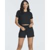Real Essentials 2 Pack:Women’s Soft Ribbed Knit Crop Top & Short Matching Lounge Set – 4 Piece Summer Sweatsuit(Set 6)