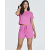 Real Essentials 2 Pack:Women’s Soft Ribbed Knit Crop Top & Short Matching Lounge Set – 4 Piece Summer Sweatsuit(Set 8)