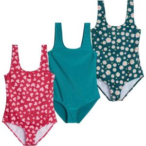 Real Essentials 3 Pack: Girl’s Surf UPF 50+ Printed One Piece Beach Swimsuit – Swimwear for Girls(Set 4)