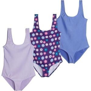 Real Essentials 3 Pack: Girl’s Surf UPF 50+ Printed One Piece Beach Swimsuit – Swimwear for Girls(Set 5)