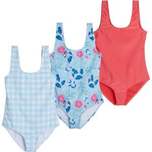 Real Essentials 3 Pack: Girl’s Surf UPF 50+ Printed One Piece Beach Swimsuit – Swimwear for Girls(Set 8)