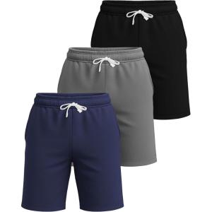 Real Essentials 3 Pack: Men’s Cotton 7″ French Terry Lounge Sweat Shorts – Sleep Casual Shorts Pockets (Big & Tall Available)(Set 1)