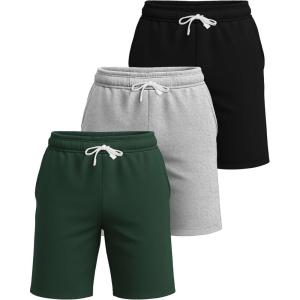 Real Essentials 3 Pack: Men’s Cotton 7″ French Terry Lounge Sweat Shorts – Sleep Casual Shorts Pockets (Big & Tall Available)(Set 2)
