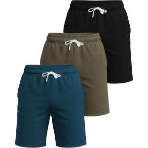Real Essentials 3 Pack: Men’s Cotton 7″ French Terry Lounge Sweat Shorts – Sleep Casual Shorts Pockets (Big & Tall Available)(Set 3)