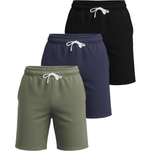 Real Essentials 3 Pack: Men’s Cotton 7″ French Terry Lounge Sweat Shorts – Sleep Casual Shorts Pockets (Big & Tall Available)(Set 4)