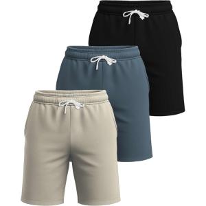 Real Essentials 3 Pack: Men’s Cotton 7″ French Terry Lounge Sweat Shorts – Sleep Casual Shorts Pockets (Big & Tall Available)(Set 5)