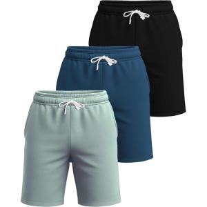 Real Essentials 3 Pack: Men’s Cotton 7″ French Terry Lounge Sweat Shorts – Sleep Casual Shorts Pockets (Big & Tall Available)(Set 6)