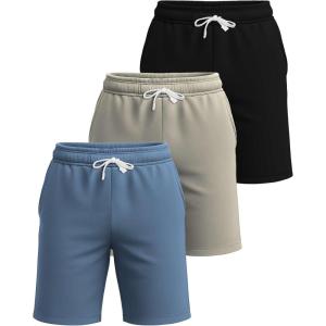 Real Essentials 3 Pack: Men’s Cotton 7″ French Terry Lounge Sweat Shorts – Sleep Casual Shorts Pockets (Big & Tall Available)(Set 8)