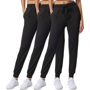 Real Essentials 3 Pack: Women’s Lounge Joggers Sweatpants with Pockets Yoga Running Athletic Workout (Available in Plus Size)(Set 1)