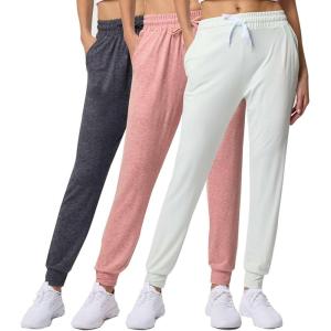 Real Essentials 3 Pack: Women’s Lounge Joggers Sweatpants with Pockets Yoga Running Athletic Workout (Available in Plus Size)(Set 10)