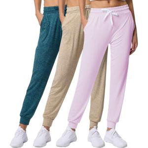 Real Essentials 3 Pack: Women’s Lounge Joggers Sweatpants with Pockets Yoga Running Athletic Workout (Available in Plus Size)(Set 11)