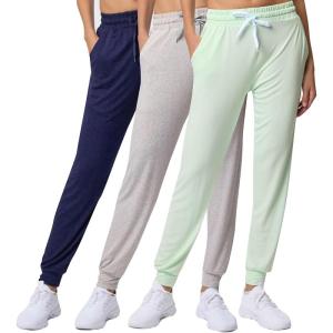 Real Essentials 3 Pack: Women’s Lounge Joggers Sweatpants with Pockets Yoga Running Athletic Workout (Available in Plus Size)(Set 12)