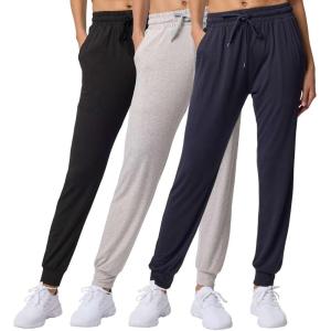 Real Essentials 3 Pack: Women’s Lounge Joggers Sweatpants with Pockets Yoga Running Athletic Workout (Available in Plus Size)(Set 14)