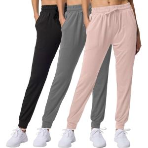 Real Essentials 3 Pack: Women’s Lounge Joggers Sweatpants with Pockets Yoga Running Athletic Workout (Available in Plus Size)(Set 15)