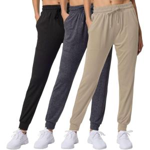 Real Essentials 3 Pack: Women’s Lounge Joggers Sweatpants with Pockets Yoga Running Athletic Workout (Available in Plus Size)(Set 16)