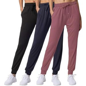 Real Essentials 3 Pack: Women’s Lounge Joggers Sweatpants with Pockets Yoga Running Athletic Workout (Available in Plus Size)(Set 18)