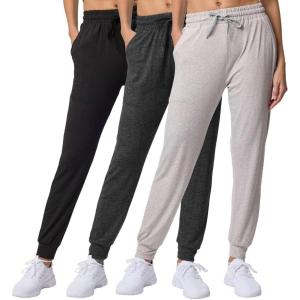 Real Essentials 3 Pack: Women’s Lounge Joggers Sweatpants with Pockets Yoga Running Athletic Workout (Available in Plus Size)(Set 19)
