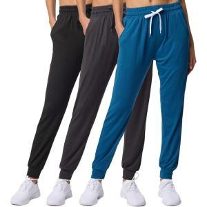 Real Essentials 3 Pack: Women’s Lounge Joggers Sweatpants with Pockets Yoga Running Athletic Workout (Available in Plus Size)(Set 2)