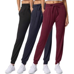 Real Essentials 3 Pack: Women’s Lounge Joggers Sweatpants with Pockets Yoga Running Athletic Workout (Available in Plus Size)(Set 3)