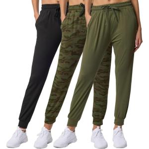 Real Essentials 3 Pack: Women’s Lounge Joggers Sweatpants with Pockets Yoga Running Athletic Workout (Available in Plus Size)(Set 4)
