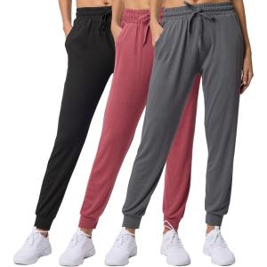 Real Essentials 3 Pack: Women’s Lounge Joggers Sweatpants with Pockets Yoga Running Athletic Workout (Available in Plus Size)(Set 6)