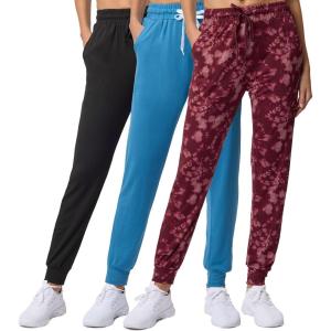 Real Essentials 3 Pack: Women’s Lounge Joggers Sweatpants with Pockets Yoga Running Athletic Workout (Available in Plus Size)(Set 7)