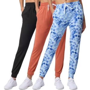Real Essentials 3 Pack: Women’s Lounge Joggers Sweatpants with Pockets Yoga Running Athletic Workout (Available in Plus Size)(Set 8)