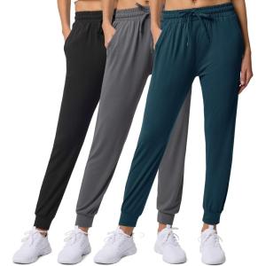 Real Essentials 3 Pack: Women’s Lounge Joggers Sweatpants with Pockets Yoga Running Athletic Workout (Available in Plus Size)(Set 9)