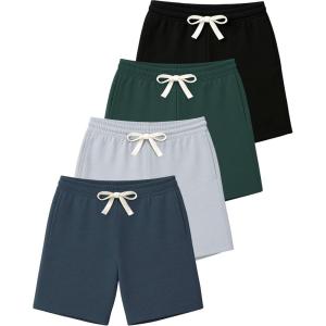 Real Essentials 4 Pack: Boys’ Cotton French Terry Shorts with Pockets for Kids Teens Youth – Sleep Casual Lounge (4-18)(Set 5)