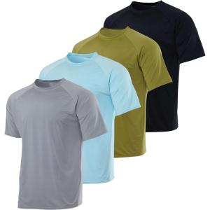 Real Essentials 4 Pack: Boys’ Rash Guard Short Sleeve Swim Shirt UV Sun Protection Fishing & Swimwear Tops for Kids(Short Sleeve Set 1)