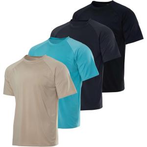 Real Essentials 4 Pack: Boys’ Rash Guard Short Sleeve Swim Shirt UV Sun Protection Fishing & Swimwear Tops for Kids(Short Sleeve Set 2)