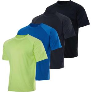 Real Essentials 4 Pack: Boys’ Rash Guard Short Sleeve Swim Shirt UV Sun Protection Fishing & Swimwear Tops for Kids(Short Sleeve Set 3)