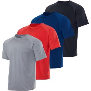 Real Essentials 4 Pack: Boys’ Rash Guard Short Sleeve Swim Shirt UV Sun Protection Fishing & Swimwear Tops for Kids(Short Sleeve Set 7)