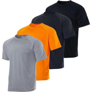 Real Essentials 4 Pack: Boys’ Rash Guard Short Sleeve Swim Shirt UV Sun Protection Fishing & Swimwear Tops for Kids(Short Sleeve Set 8)