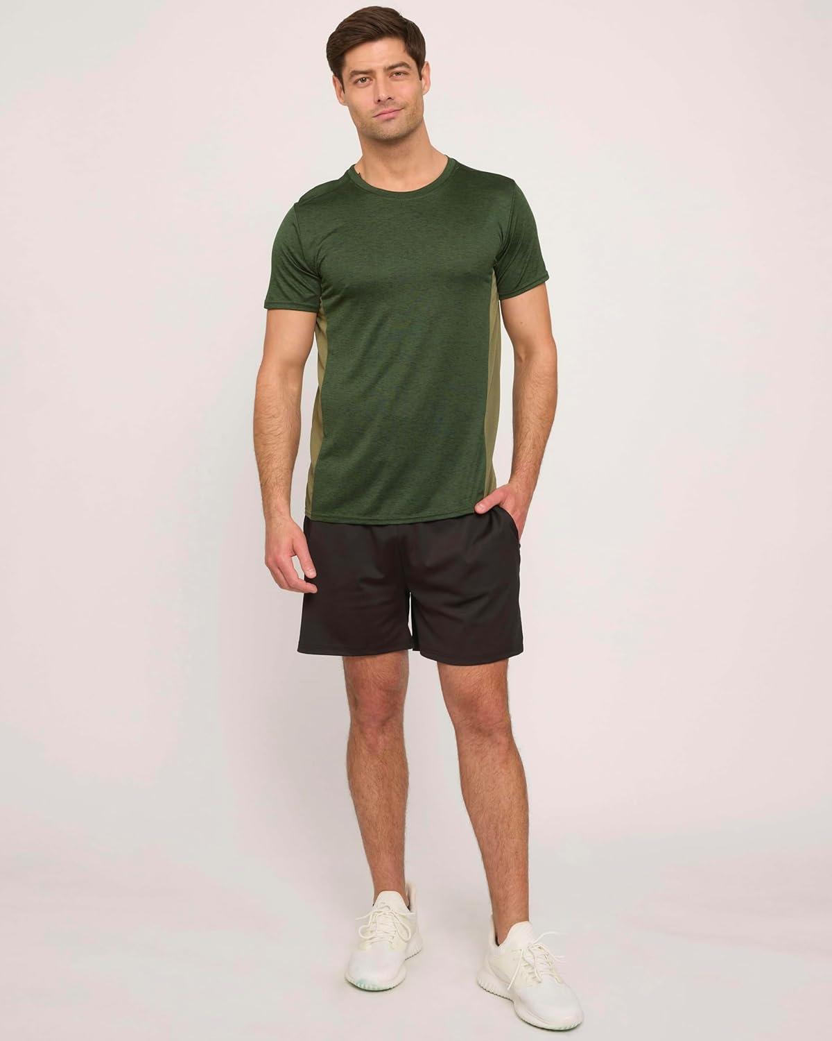 imageReal Essentials 5 Pack Mens DryFit Short Sleeve Crew Neck T Shirts Fitness Running Gym Workout Cool Exercise Athletic TeeSet 12