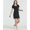 Real Essentials 3 Pack: Women’s Ribbed Knit Short-Sleeve V-Neck Swing T-Shirt Casual Dress (Available in Plus)(Set 7)