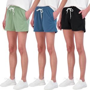 Real Essentials 3 Pack: Womens Just My Plus Size Cotton French Terry Shorts Pockets Ladies Summer Casual Running Yoga Lounge Athletic Tennis Workout Active Pockets Drawstring Sweat Gym- Set 3, 2X