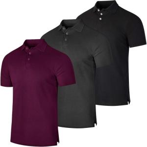 Real Essentials 3 Pack: Men’s Cotton Short Sleeve Polo | Collared Pique Golf Shirt Casual Performance (Big & Tall Available)(Set C)