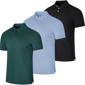 Real Essentials 3 Pack: Men’s Cotton Short Sleeve Polo | Collared Pique Golf Shirt Casual Performance (Big & Tall Available)(Set E)