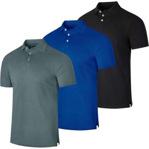 Real Essentials 3 Pack: Men’s Cotton Short Sleeve Polo | Collared Pique Golf Shirt Casual Performance (Big & Tall Available)(Set I)